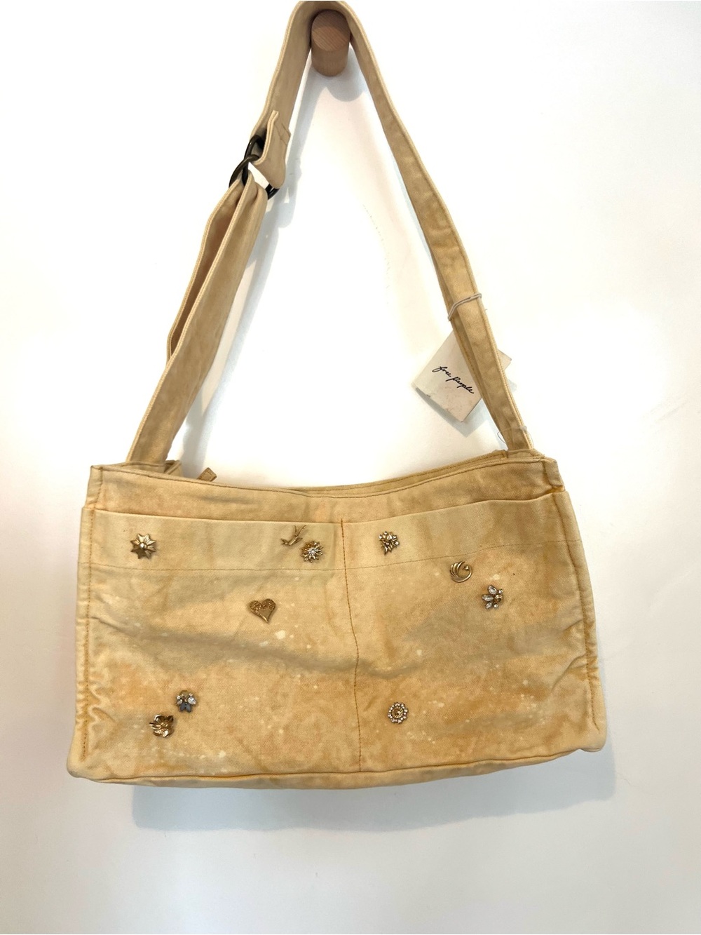Free People Beige Embellished Shoulder Bag